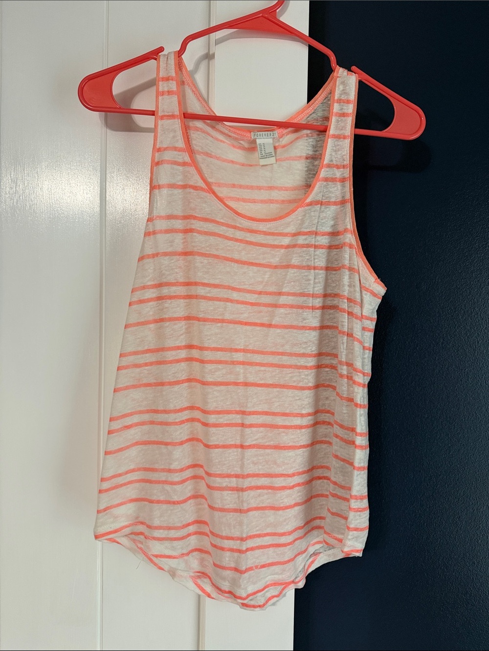 Forever 21 White and Coral Striped Tank Top